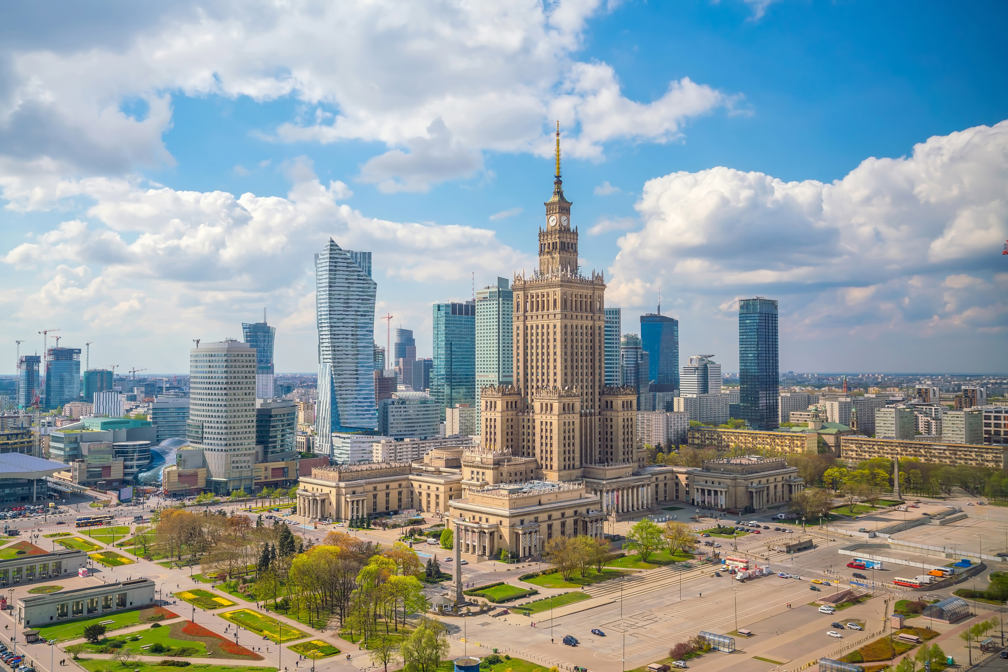 Aerial Photo Of Warsaw City Skyline In Poland