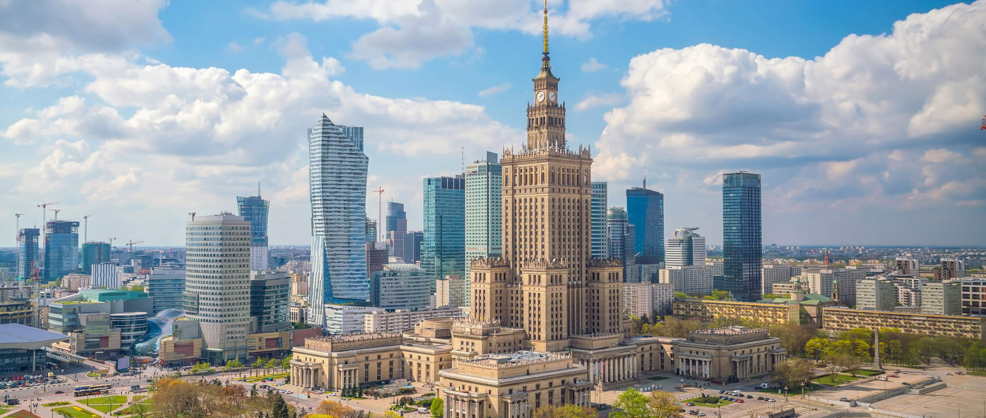 Aerial Photo Of Warsaw City Skyline In Poland