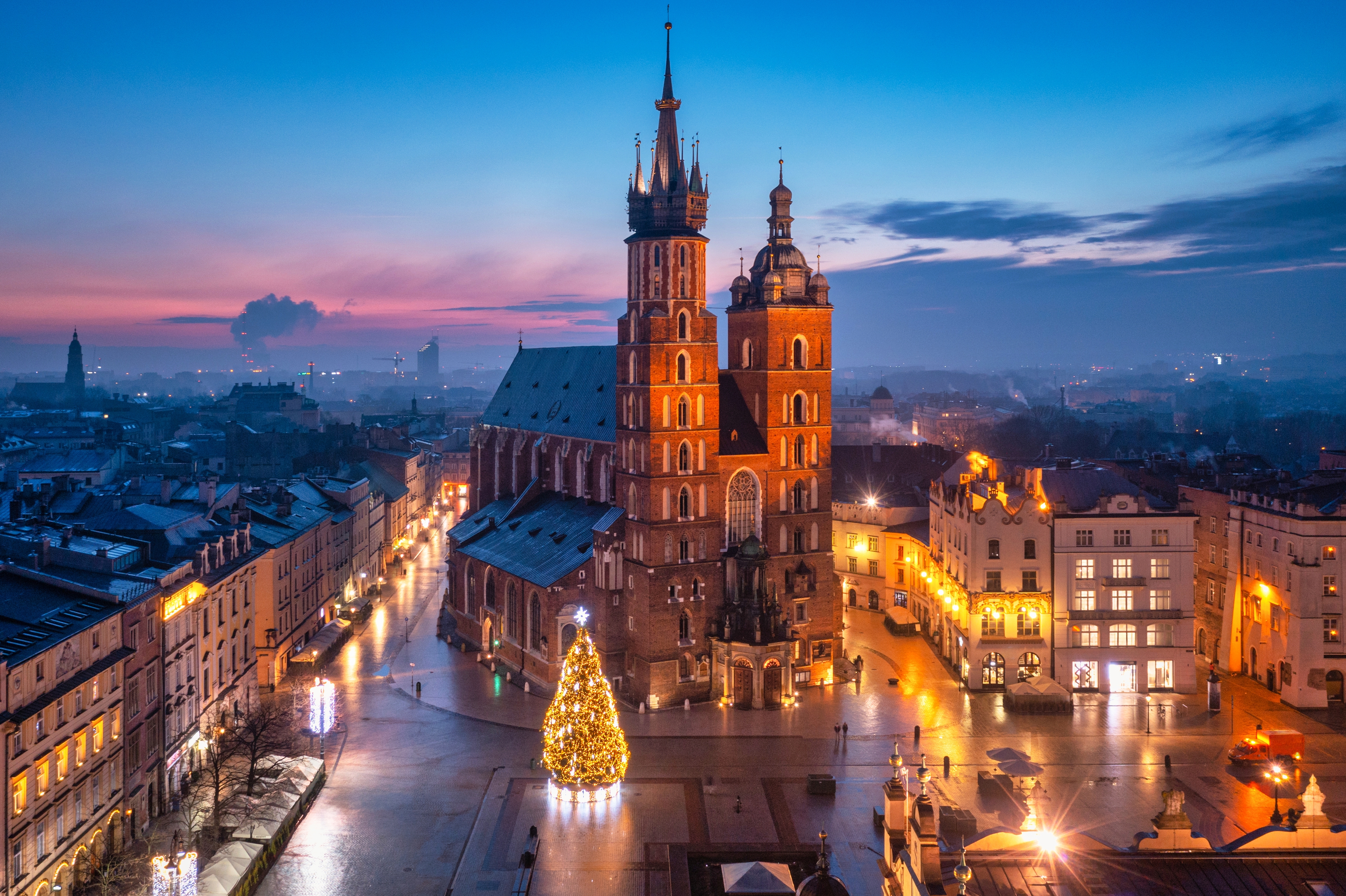 Krakow Market Square, Evening Christmas Tree