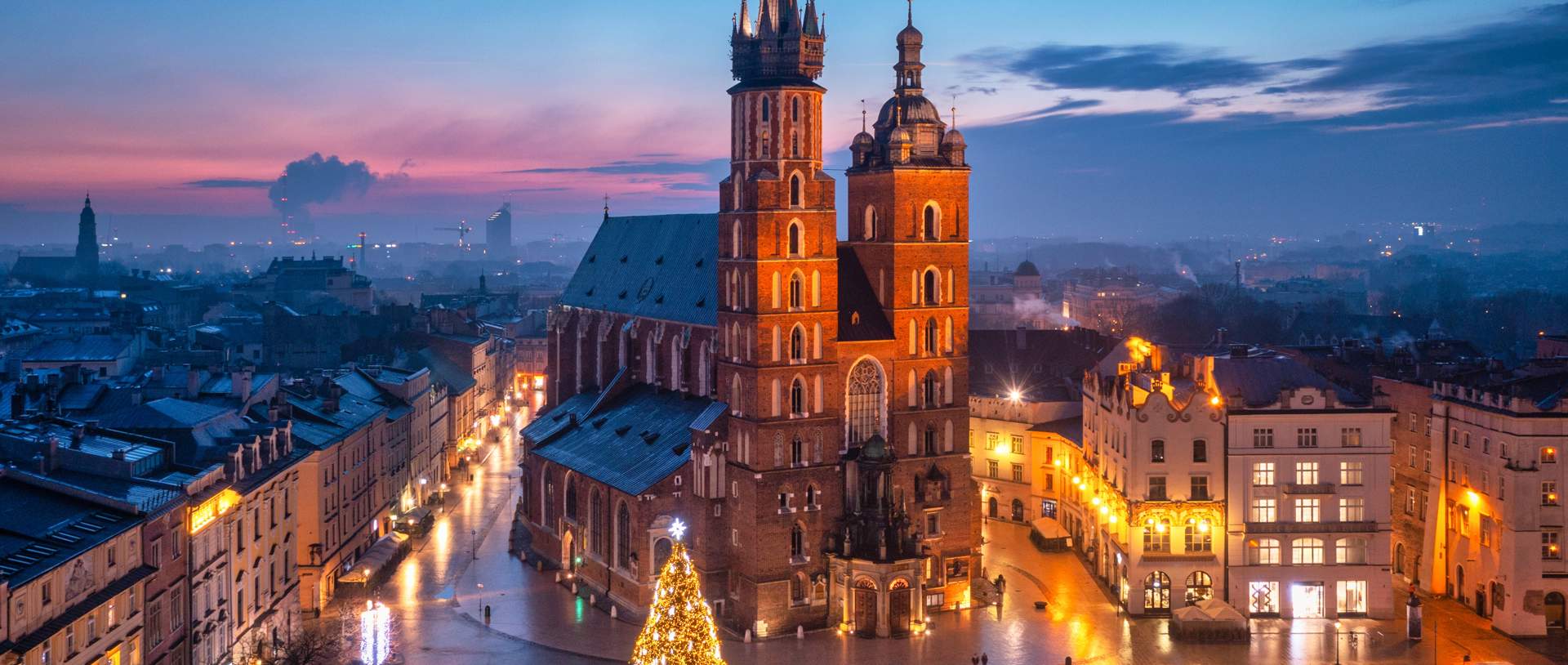 Krakow Market Square, Evening Christmas Tree