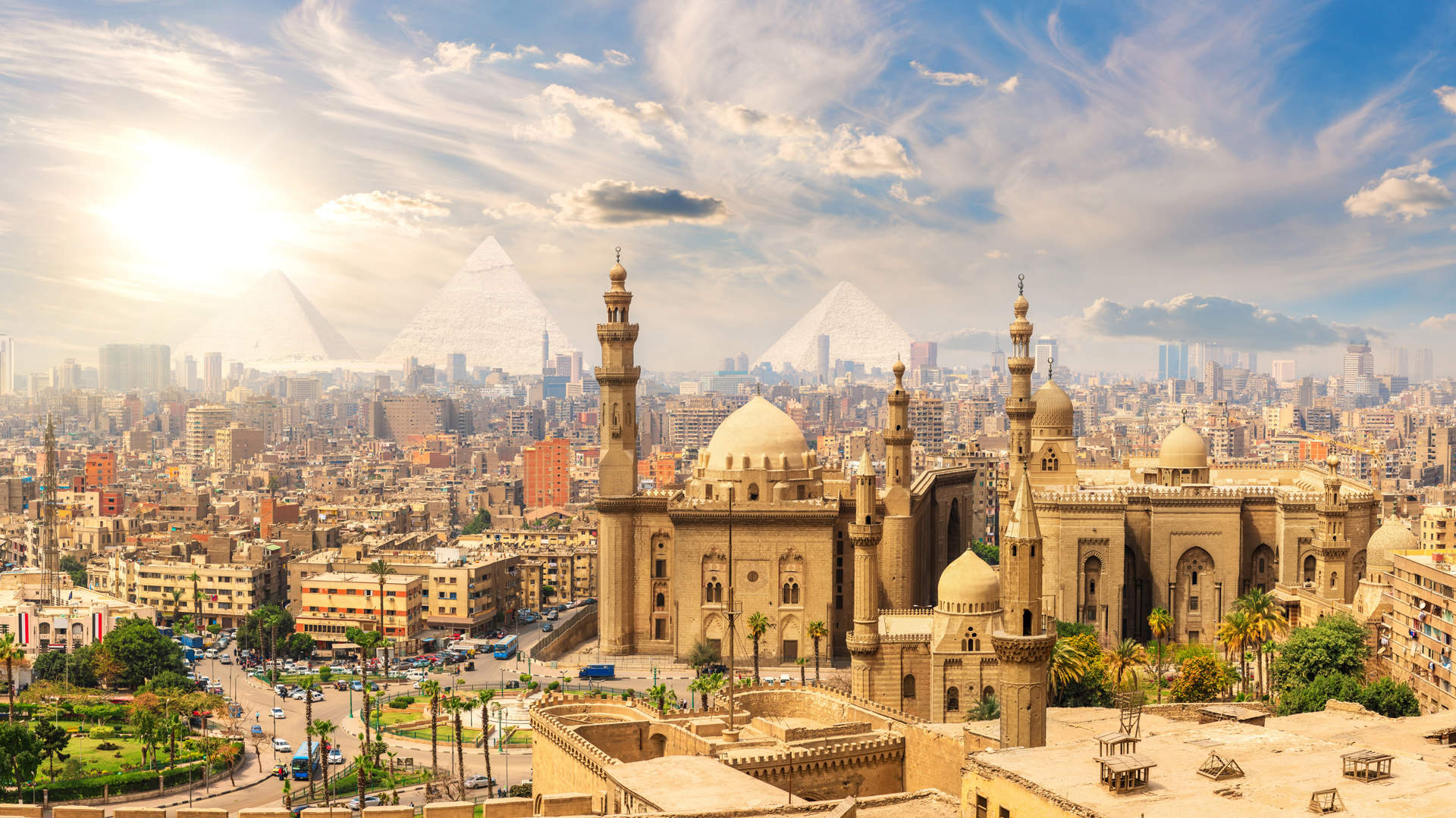 Mosque Madrasa Of Sultan Hassan, Beautiful Panorama Of Cairo Landmarks, Egypt