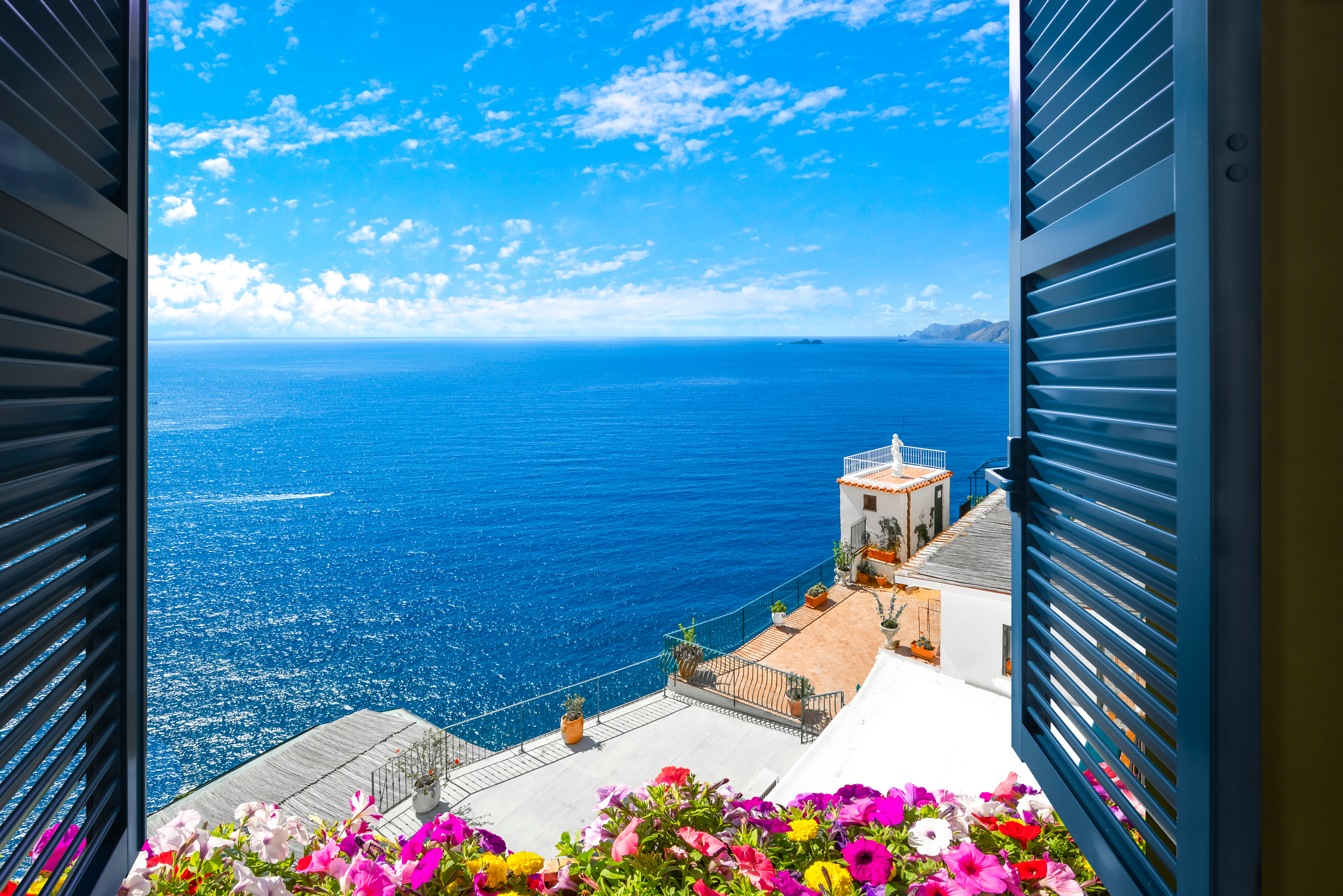 The Mediterranean Sea From A Room Along The Amalfi Coast Near Sorrento, Italy