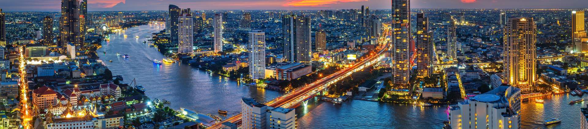 Panorama Of Bangkok City At Twilight, Thailand.