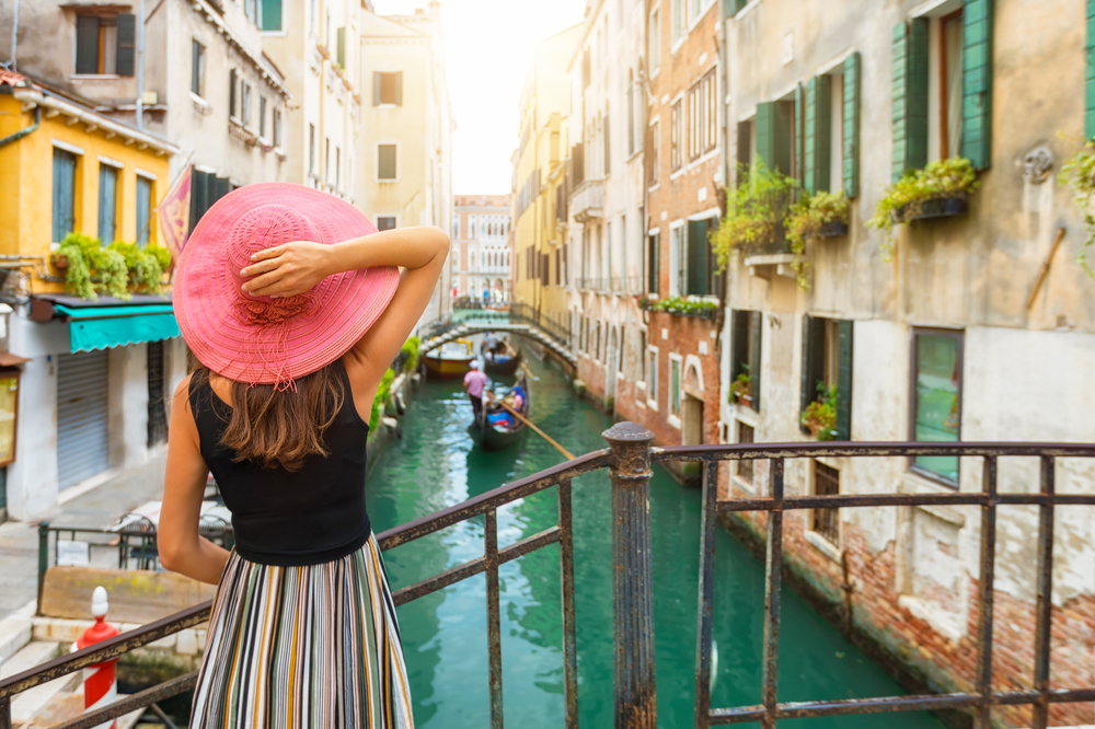 Woman In Venice, Gondola, Canal, Italy