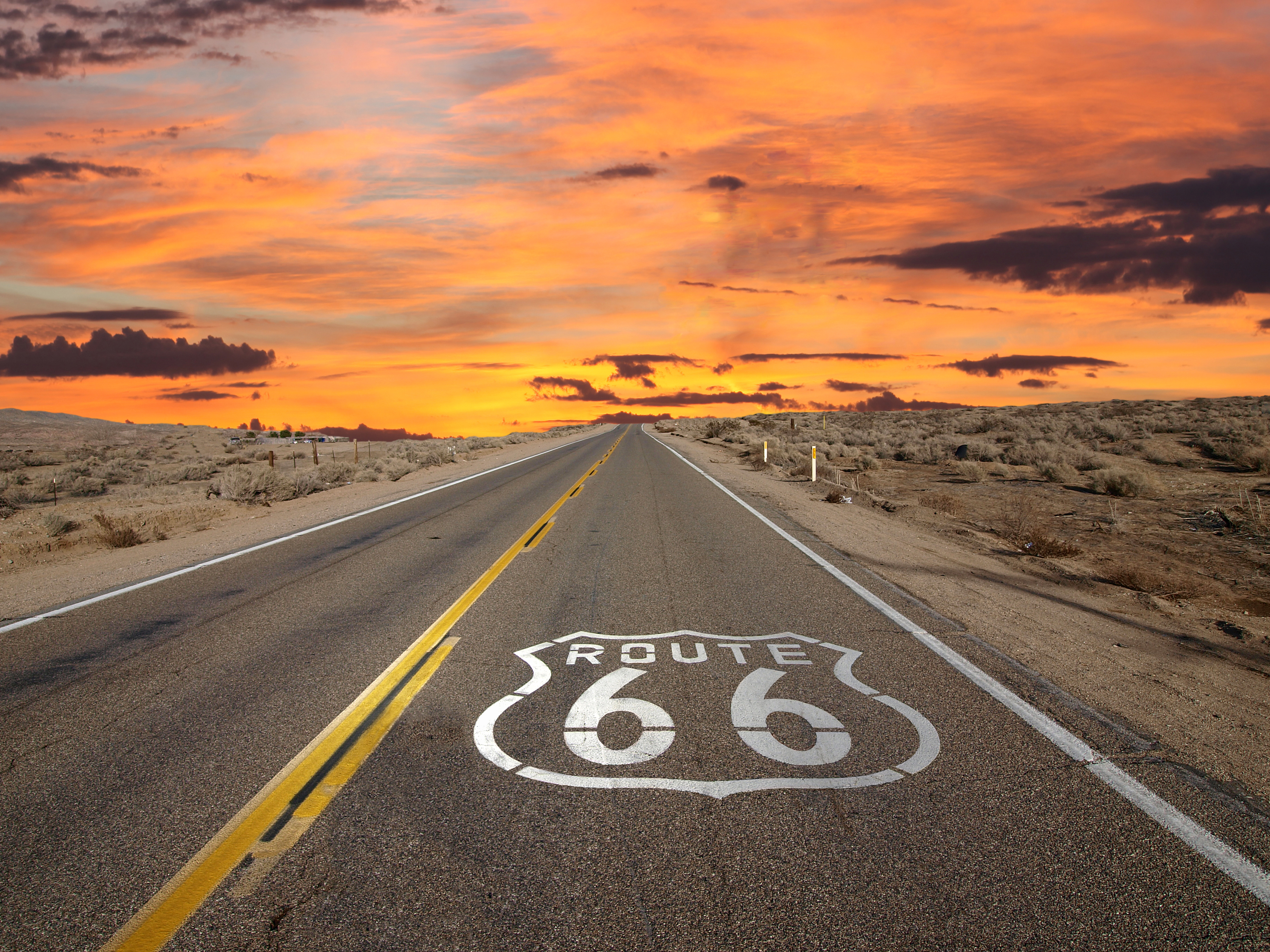 Route 66 Pavement Sign Sunrise In California
