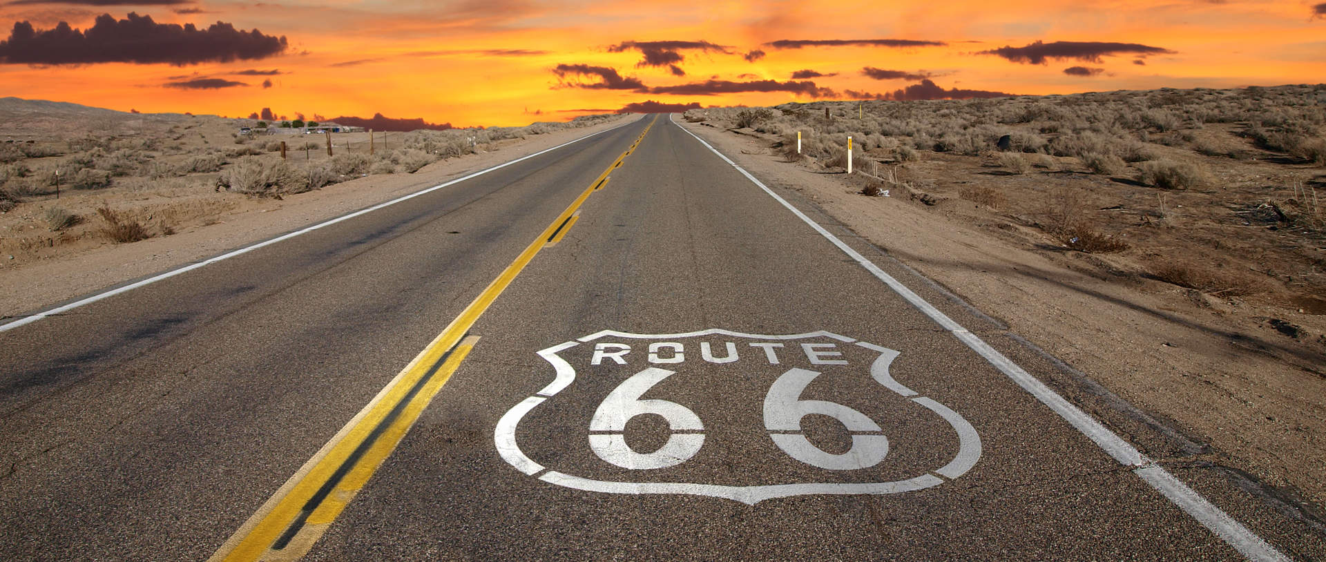 Route 66 Pavement Sign Sunrise In California