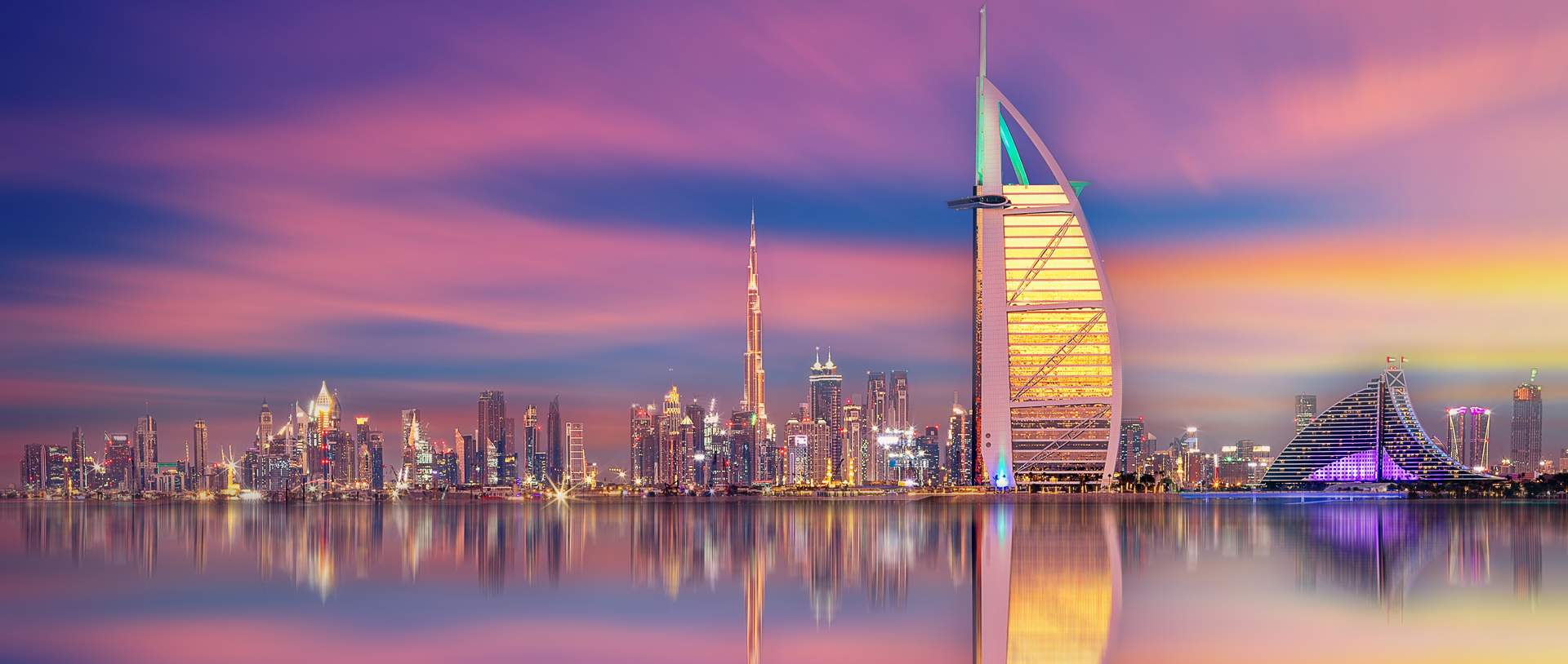 Dubai Complete Skyline With Sunset Clouds