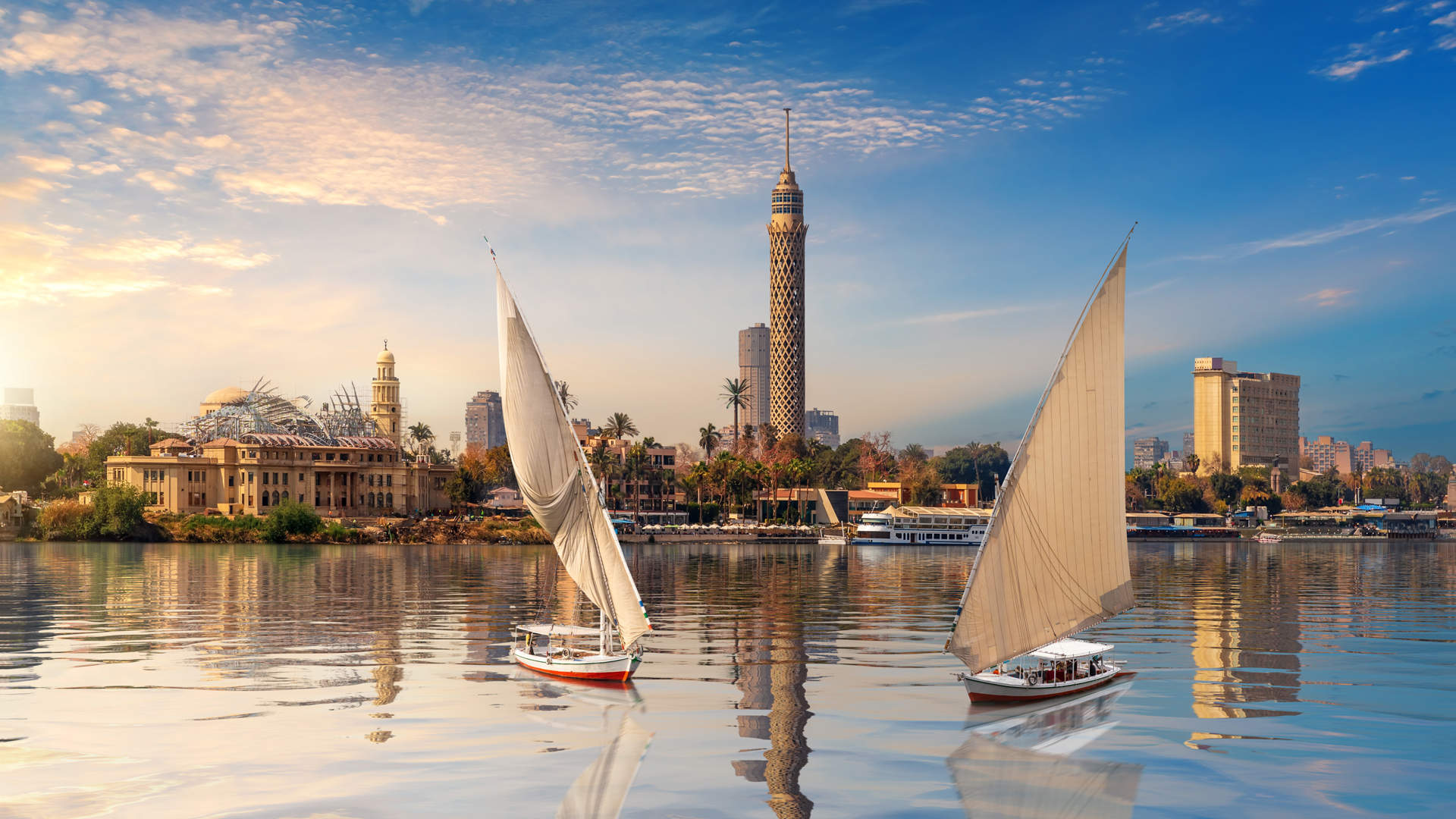 Cairo Downtown, Beautiful View Of The Nile And Sailboats, Egypt