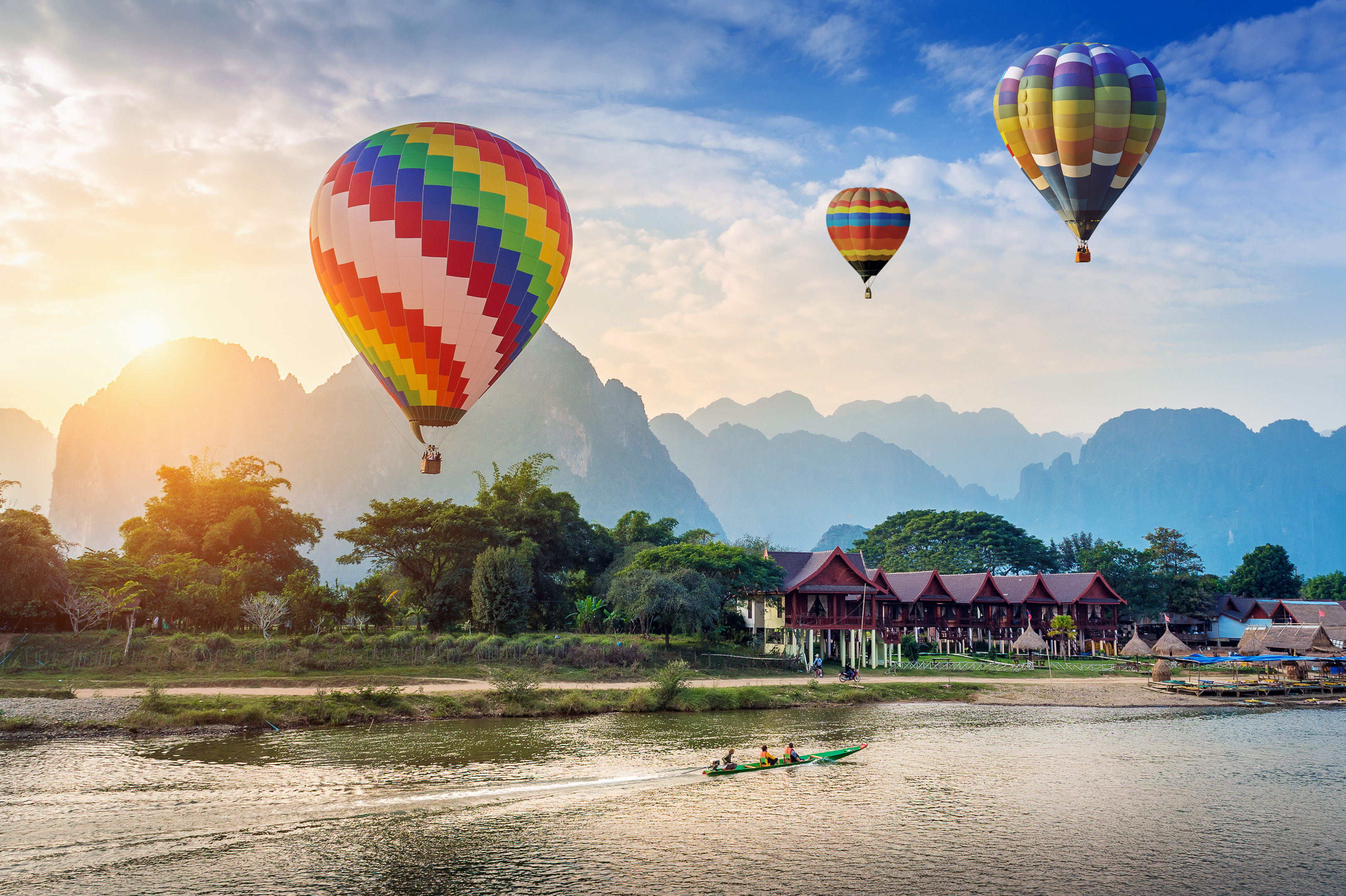 Hot Air Balloons Over Nam Song River Laos