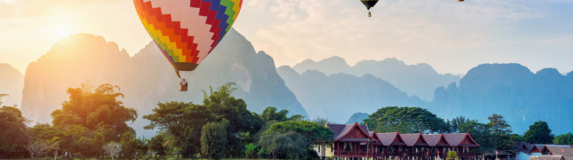 Hot Air Balloons Over Nam Song River Laos