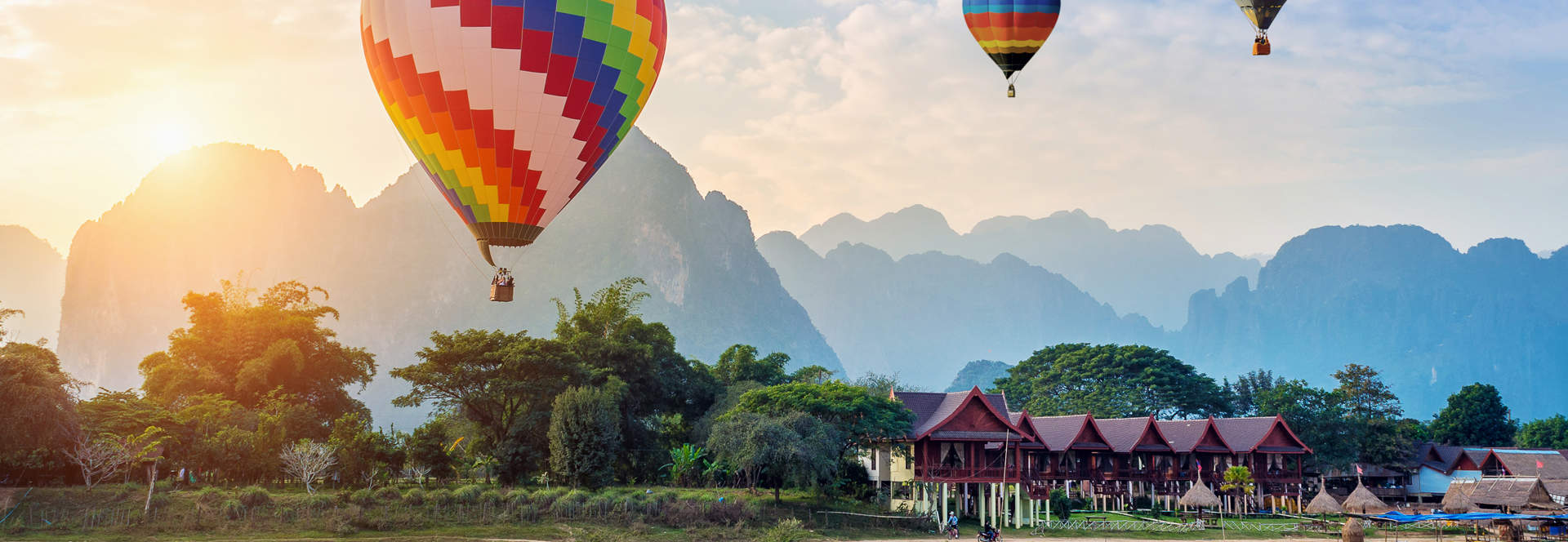Hot Air Balloons Over Nam Song River Laos