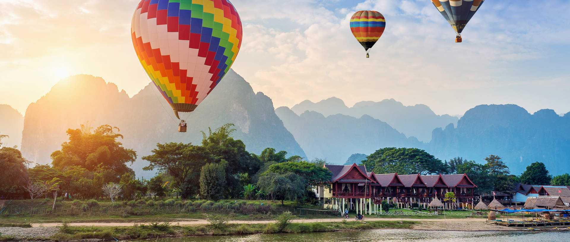 Hot Air Balloons Over Nam Song River Laos