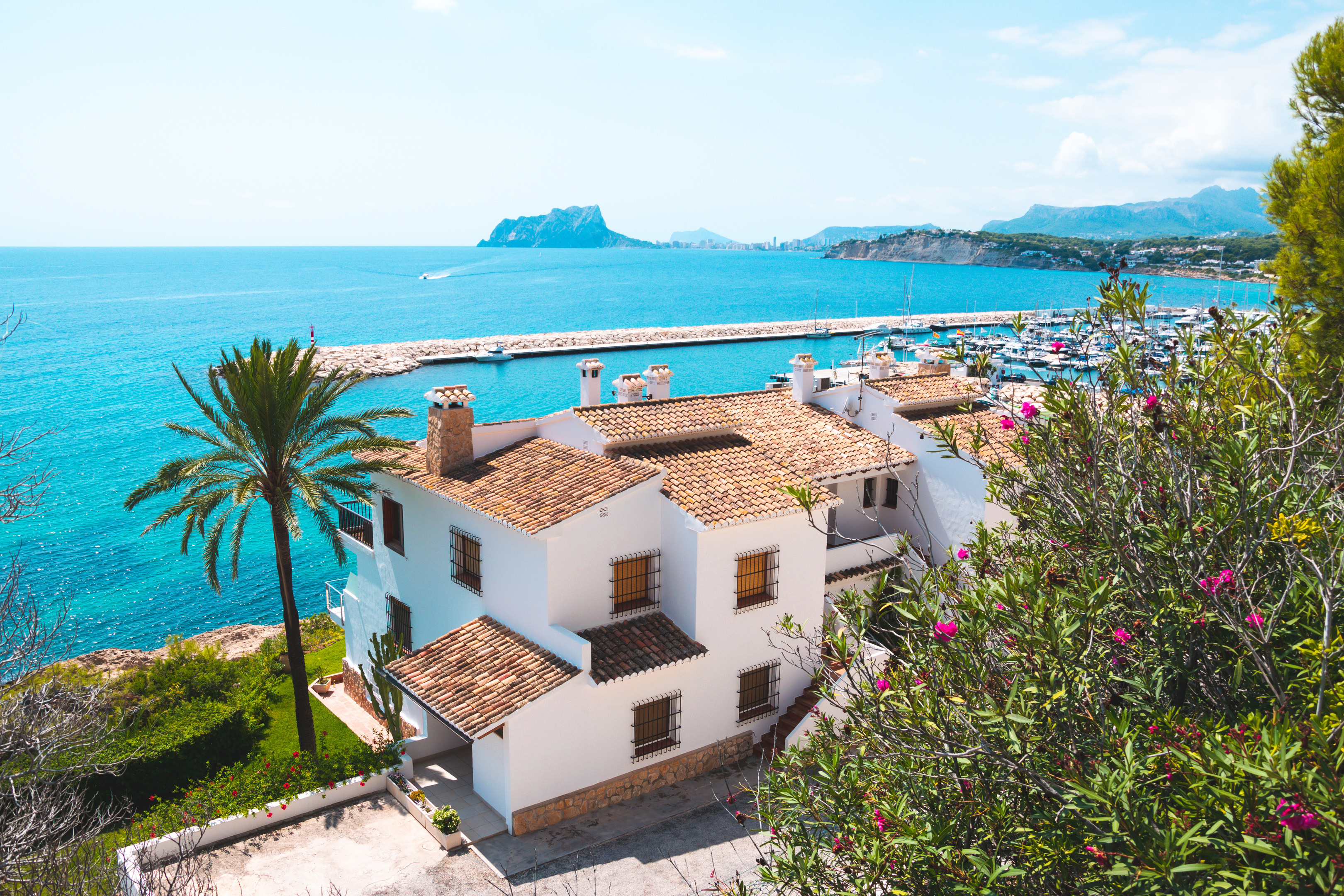 Traditional White Houses And Marina View Moraira Costa Blanca Spain