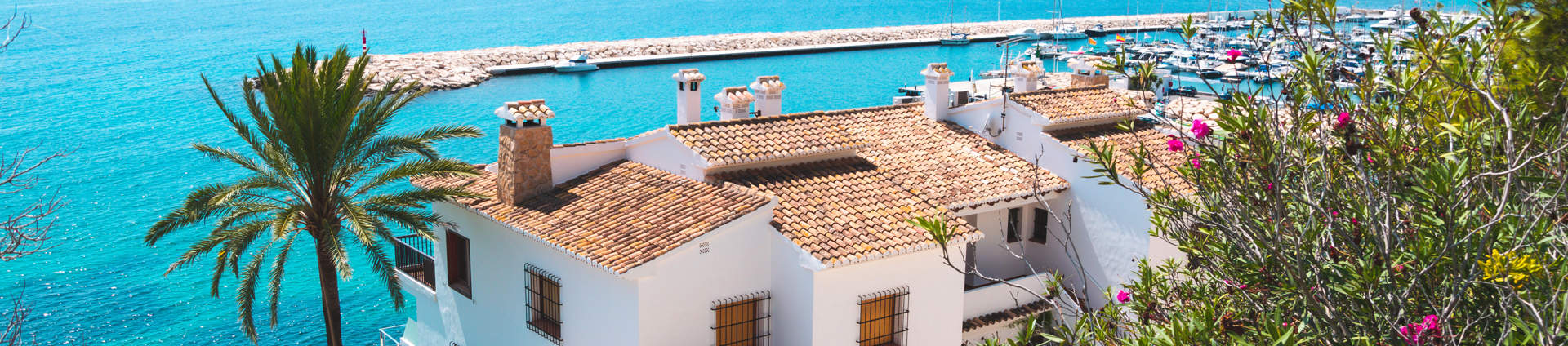 Traditional White Houses And Marina View Moraira Costa Blanca Spain