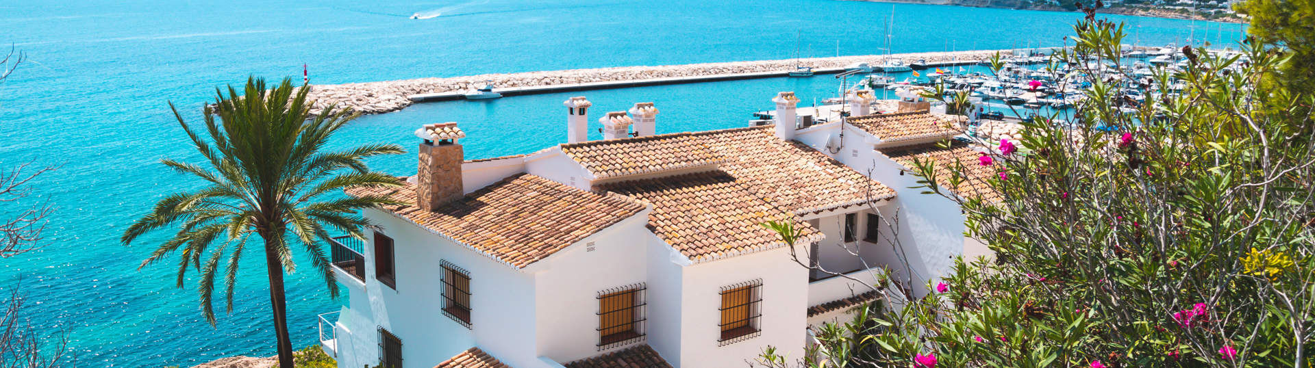 Traditional White Houses And Marina View Moraira Costa Blanca Spain