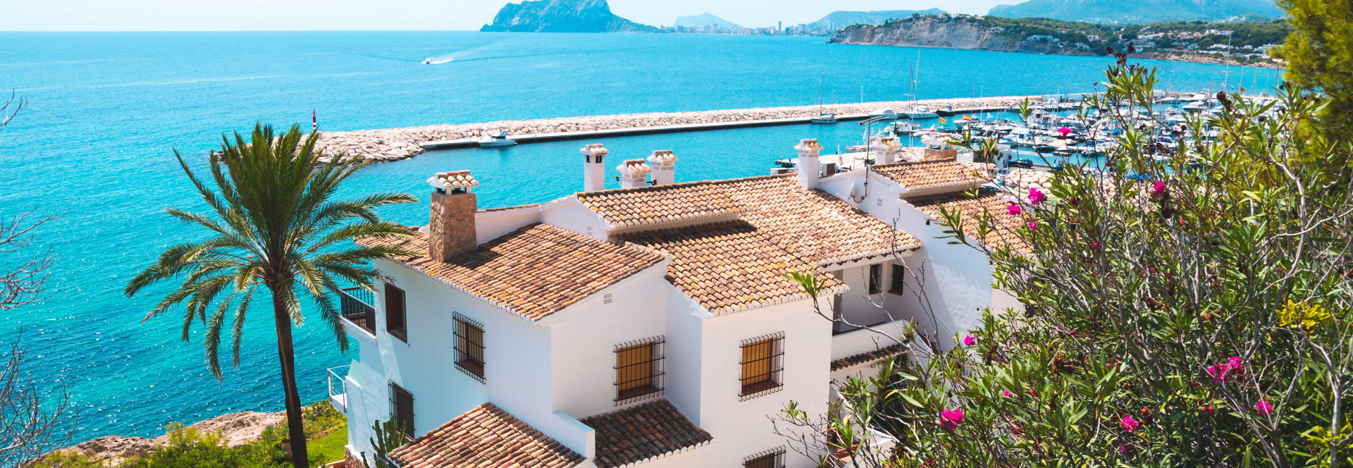 Traditional White Houses And Marina View Moraira Costa Blanca Spain