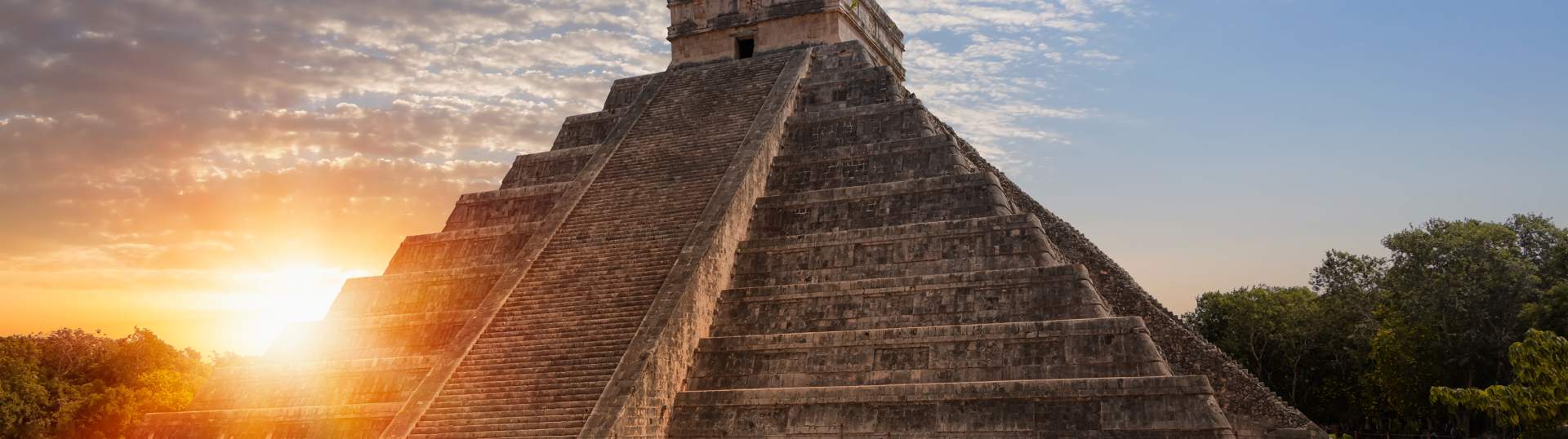 The Pyramid Of Kukulcan, Chichen Itza, Sunset Yucatan, Mexico