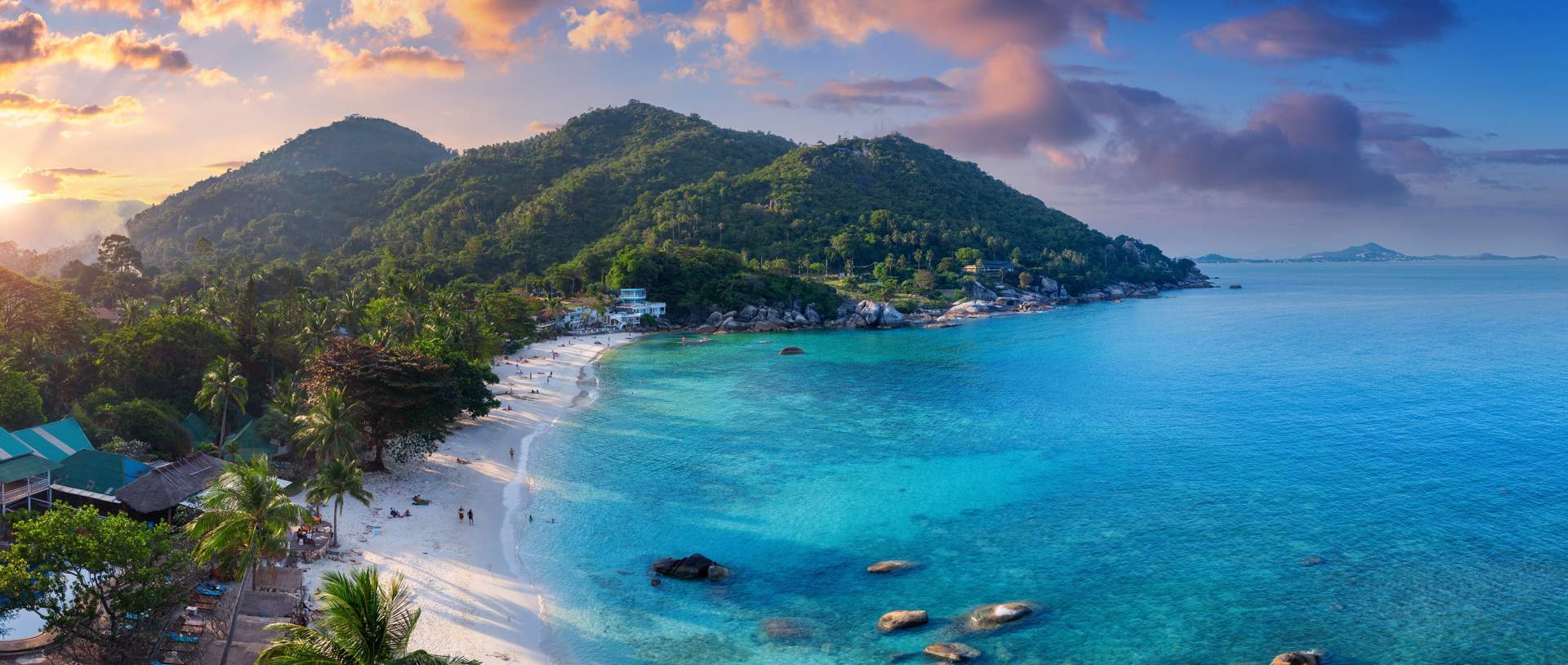 Silver Beach On Koh Samui Island At Sunset, Thailand.