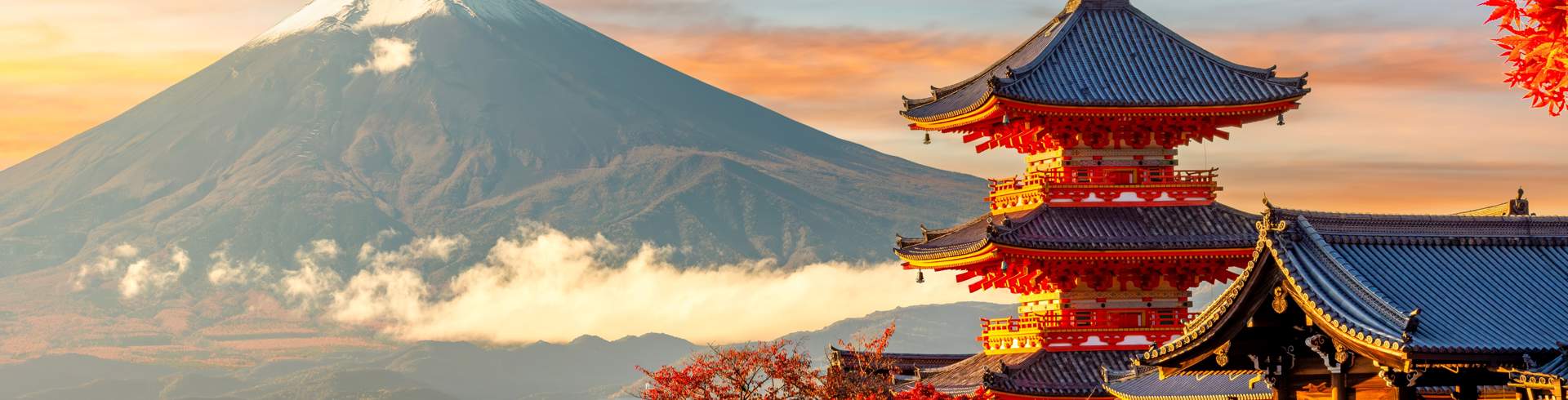Kiyomizu Dera Temple In Kyoto And Mount Fuji At Autumn Sunset, Japan