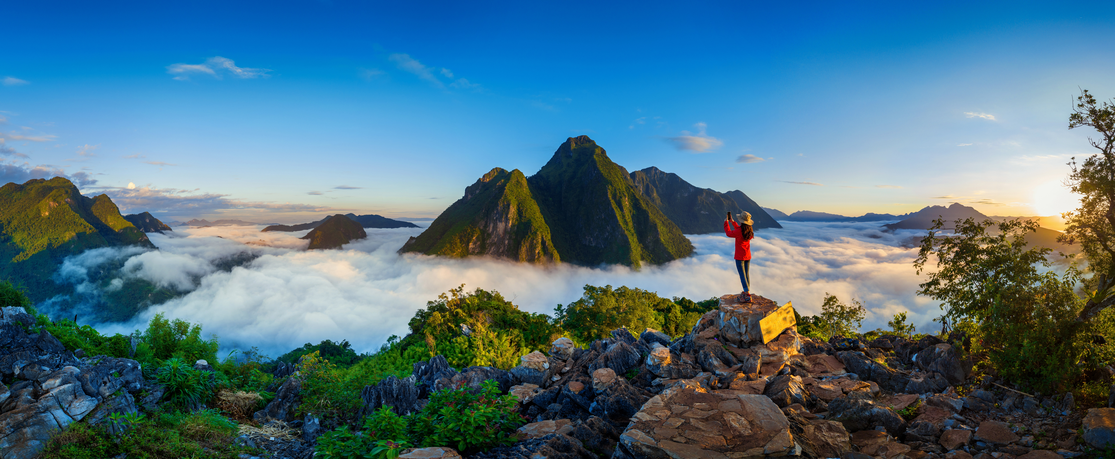 Panorama Of Tourist At Pha Dang Viewpoint Laos