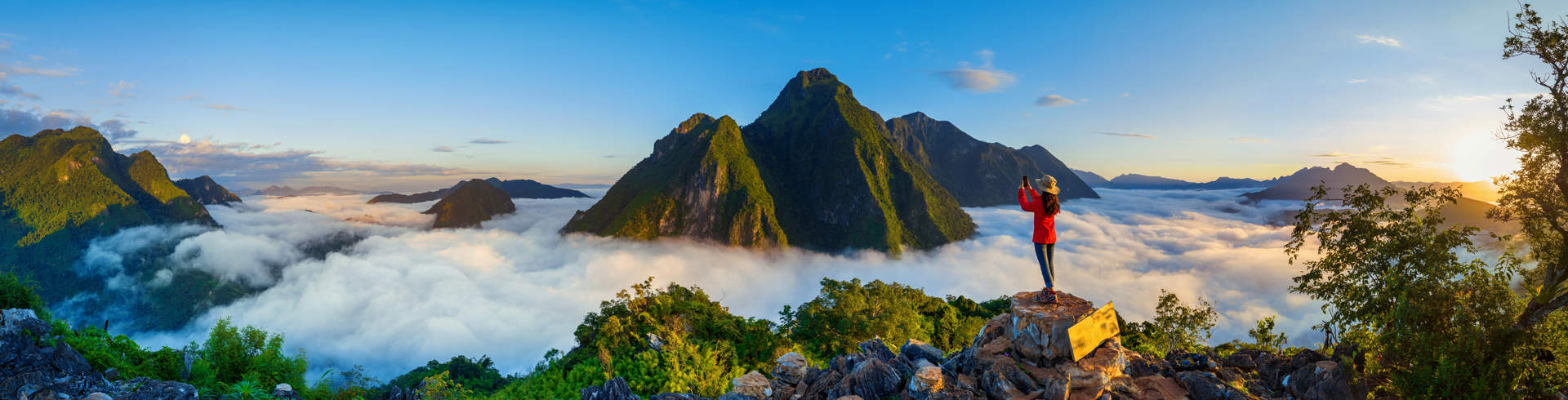 Panorama Of Tourist At Pha Dang Viewpoint Laos