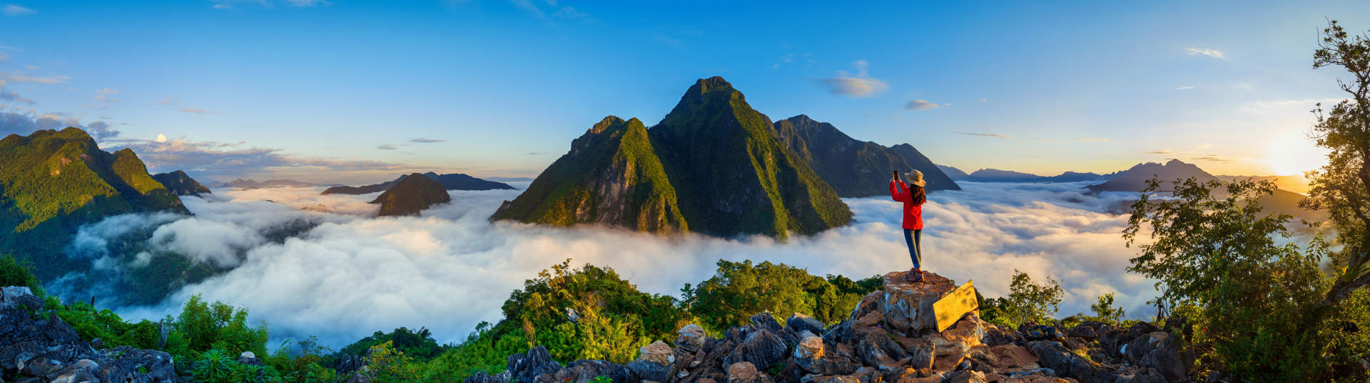 Panorama Of Tourist At Pha Dang Viewpoint Laos