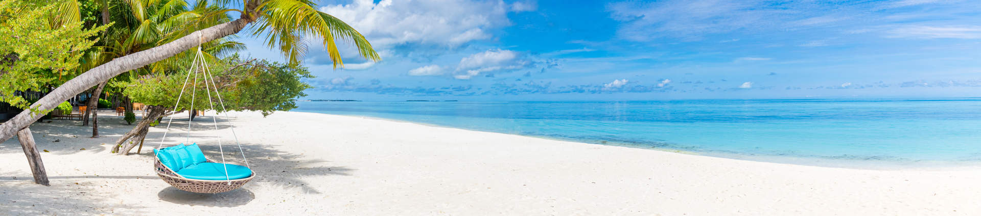 Tropical Beach Background As Summer Relax Landscape With Beach Swing