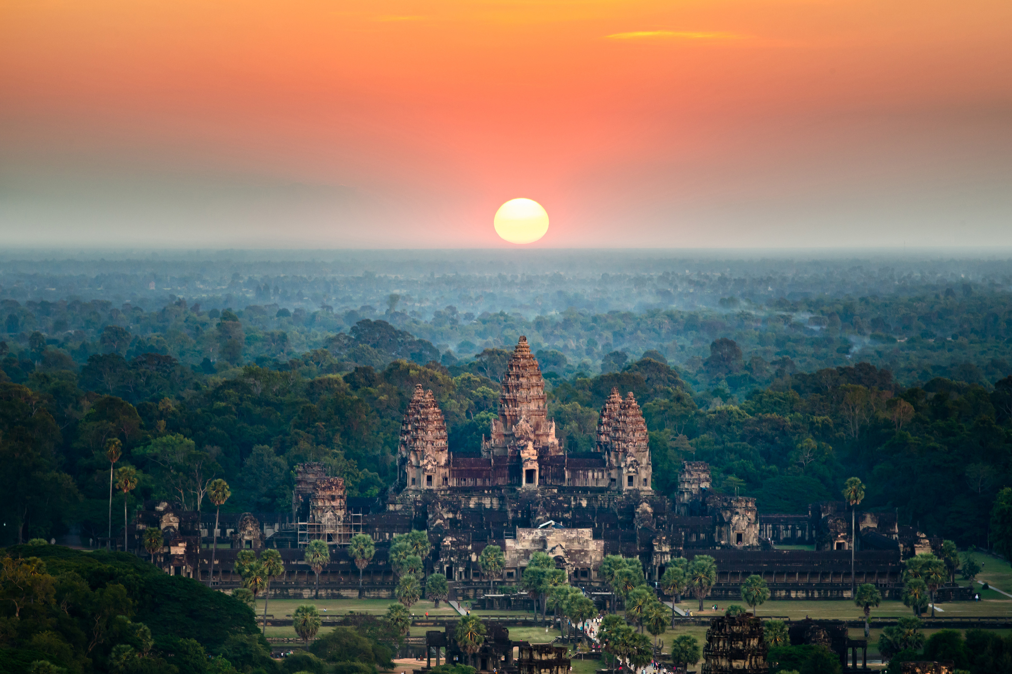 Aerial View Angkor Wat Sunrise Siem Reap Cambodia (1)
