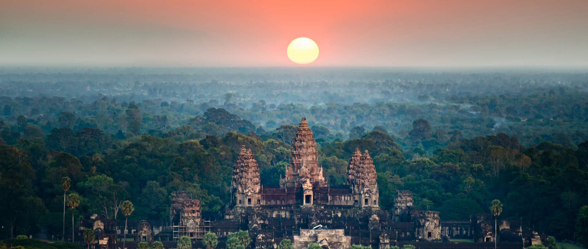 Aerial View Angkor Wat Sunrise Siem Reap Cambodia (1)