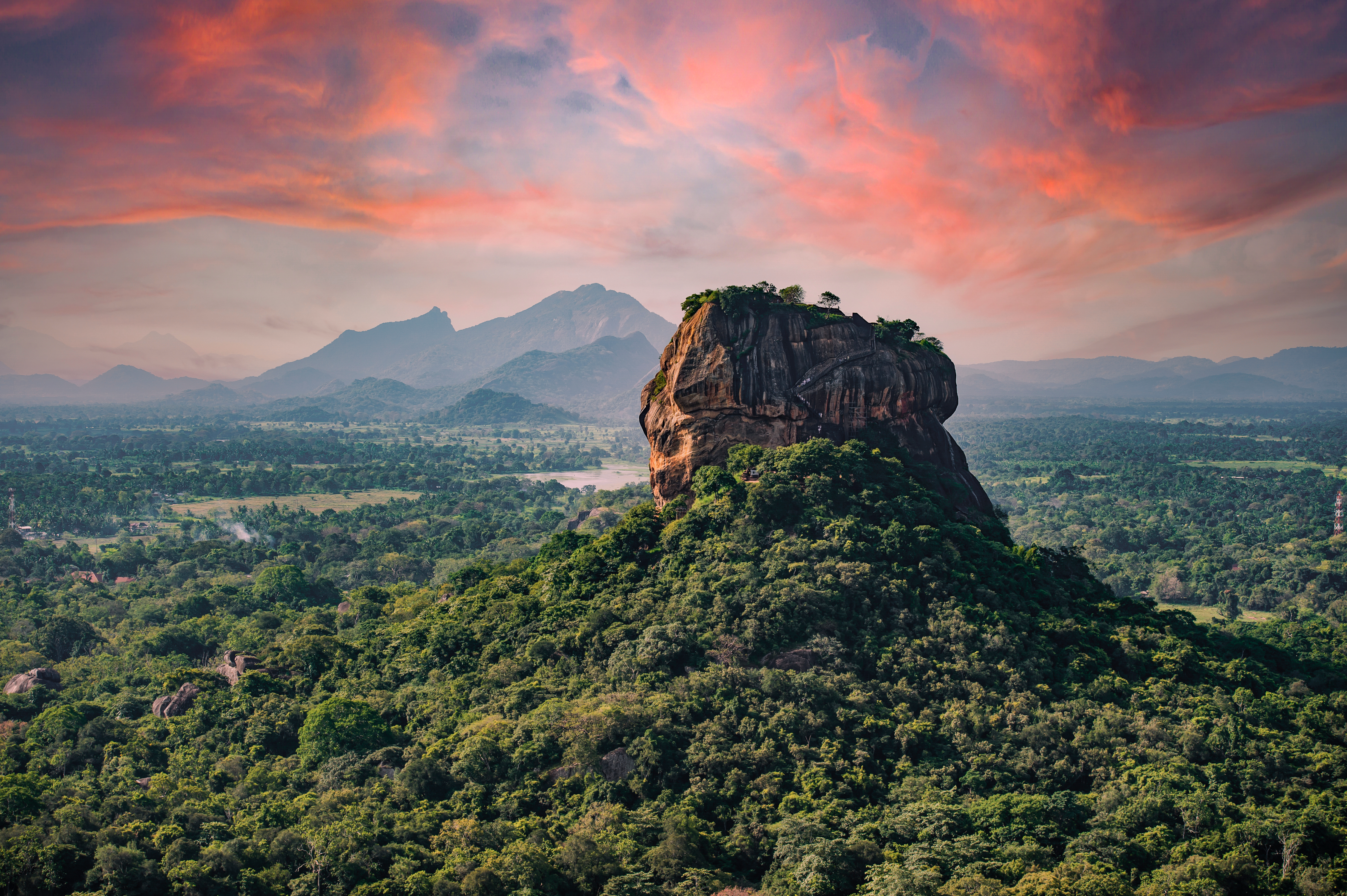 Spectacular View Of The Lion Rock Surrounded By Green Rich Vegetation, Sri Lanka