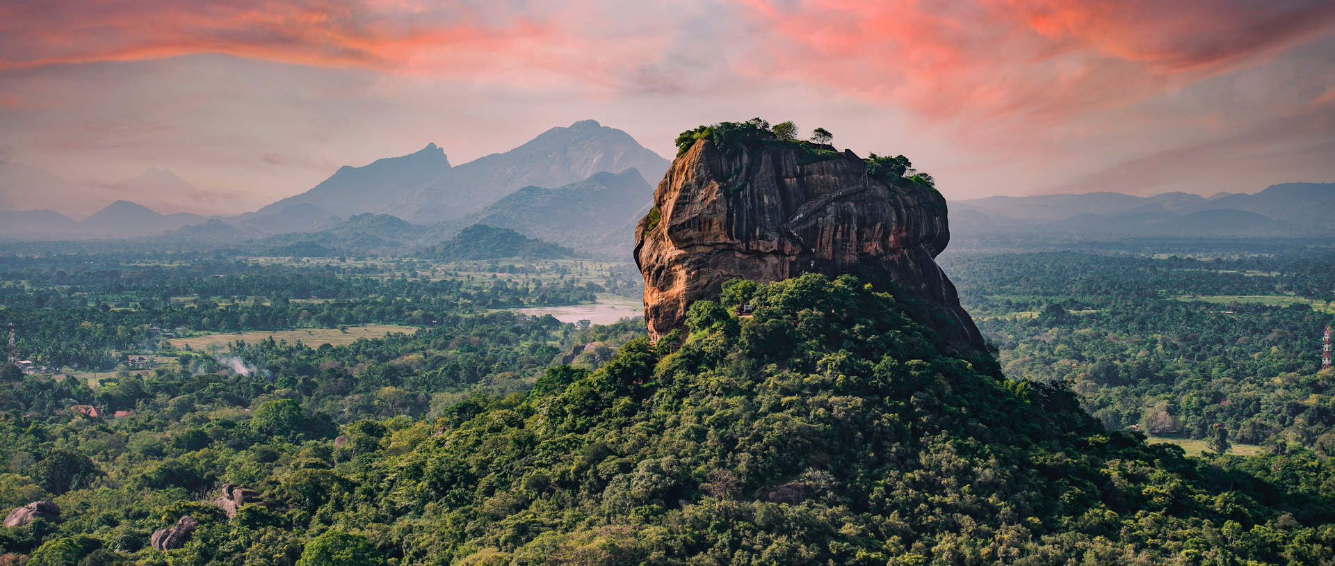 Spectacular View Of The Lion Rock Surrounded By Green Rich Vegetation, Sri Lanka