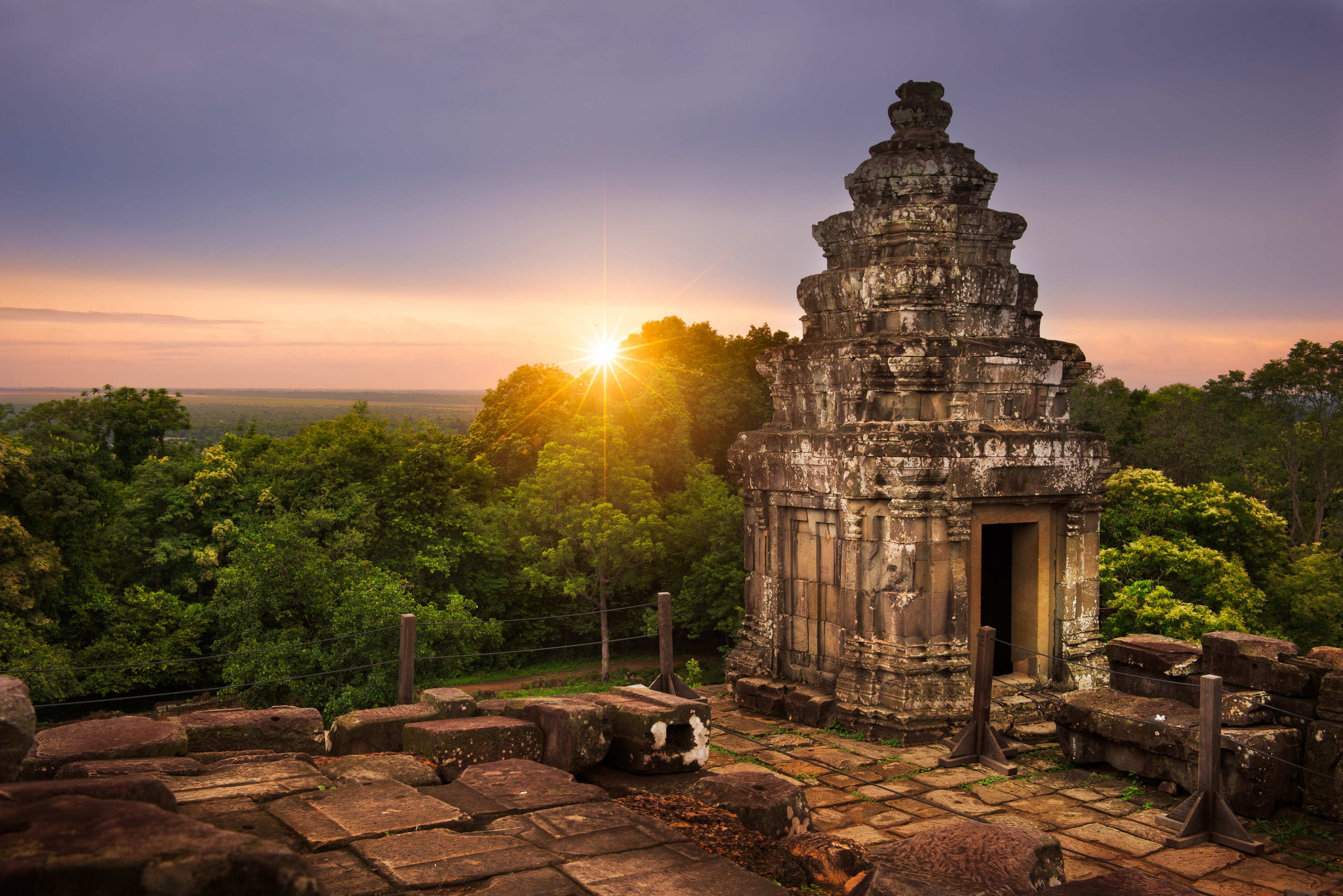 Sun Setting Over The Cambodian Countryside From The Summit Of Phnom Bakheng