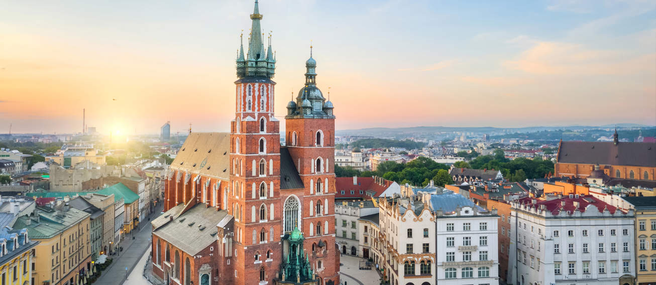 Krakow Poland Aerial View Of St Mary's Basilica
