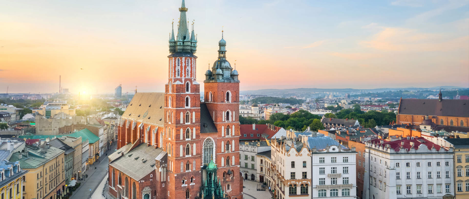 Krakow Poland Aerial View Of St Mary's Basilica