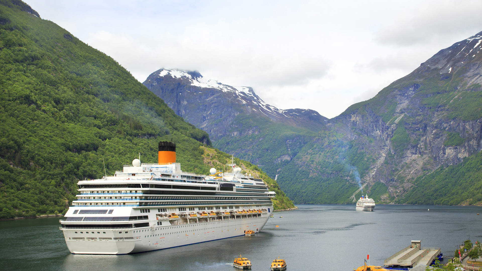 Cruise Ship In Geiranger Norway Coastline