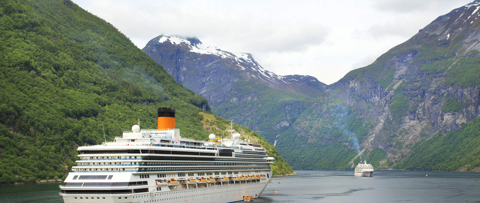 Cruise Ship In Geiranger Norway Coastline