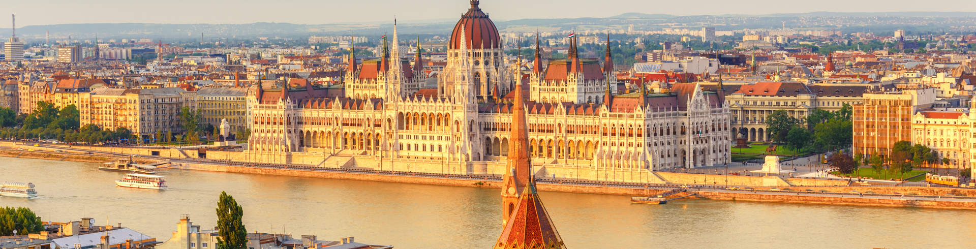 Budapest Hungary City Skyline At Hungalian Parliament And Danube River