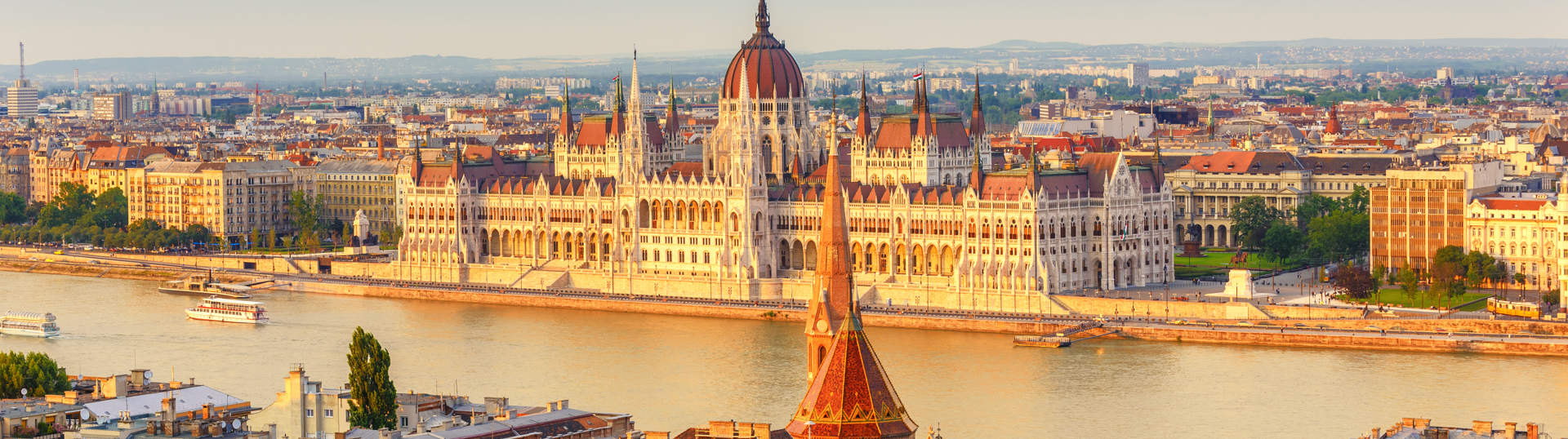 Budapest Hungary City Skyline At Hungalian Parliament And Danube River