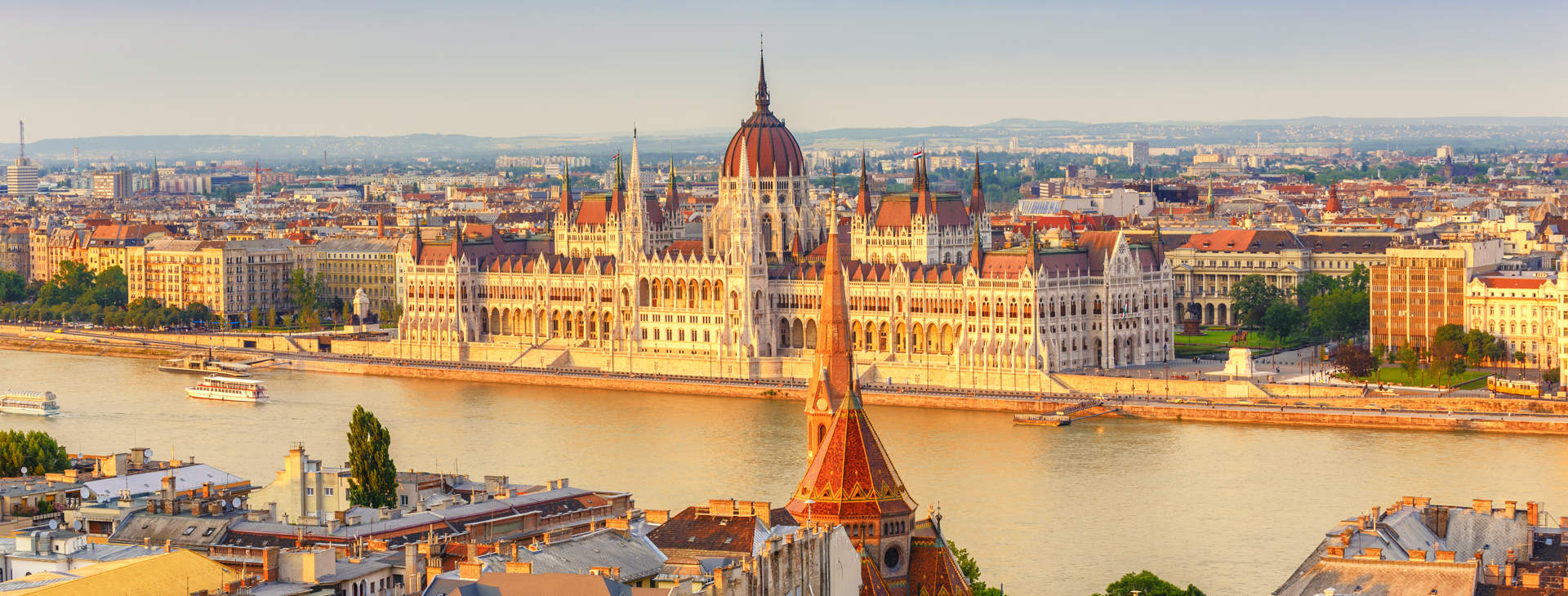 Budapest Hungary City Skyline At Hungalian Parliament And Danube River